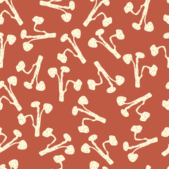 Amanita red mushroom seamless pattern.Vector illustration with hand drawn abstract mushrooms on red background.