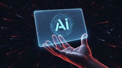 Hand Holding Holographic Tablet
