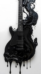 Electric guitar covered in dripping black paint isolated on white background