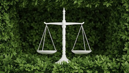 Justice Scale on Green Leaves