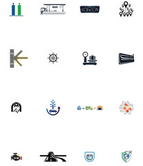 Fototapeta premium Illustration of set of 16 transportation and logistics icons in flat style
