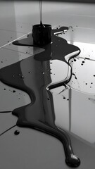 Black Paint Spill Abstract Minimalist Liquid Art