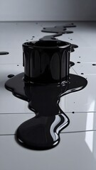 Black Paint Spill Abstract Minimalist Liquid Art