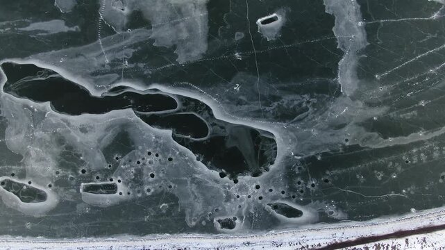 Aerial view of frozen lake Paravani