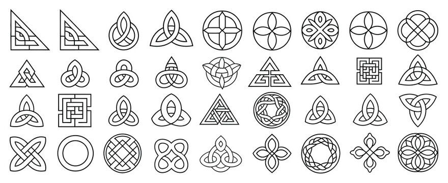 Celtic ornamental corner set with Irish knot and medieval decorative elements, detailed vector illustrations ideal for traditional designs, historical artwork, cultural motifs, decorative frames, and 