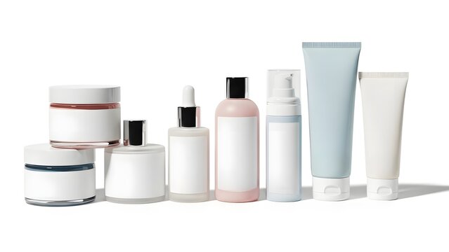 Set of cosmetic bottles including a Cream Jar isolated on a white background