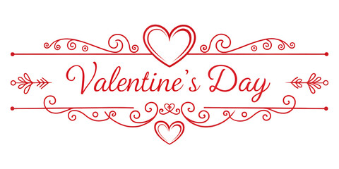 Red Valentine's Day text with hearts on white isolated on a transparent background.PNG AI GENERATED