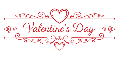 Red Valentine's Day text with hearts on white isolated on a transparent background.PNG AI GENERATED