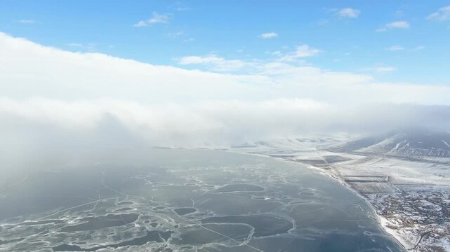 Aerial view of frozen lake Paravani