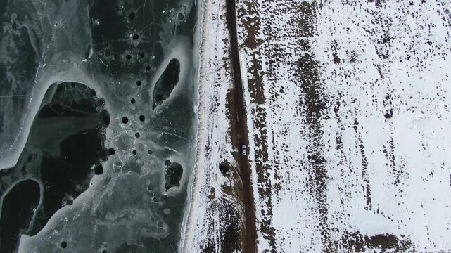 Aerial view of frozen lake Paravani
