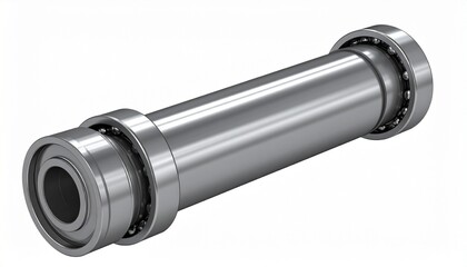 “Row of metallic ball bearings mounted on cylindrical shaft aligned in sequence mechanical precision industrial design”