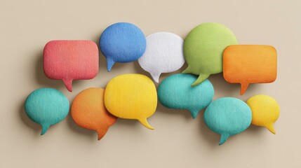 A collection of various colorful speech bubbles arranged in a pattern, signifying conversation and communication