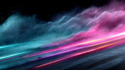 Neon glow abstract background glowing neon lines colorful light trail futuristic speed motion blur energy sci fi landscape vaporwave gradient