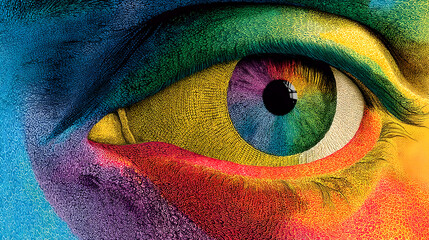 Abstract eye colorful eye psychedelic art surreal portrait rainbow color detailed texture macro closeup creative design human face detail