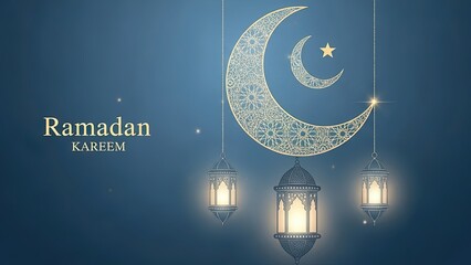 Celebrating ramadan with elegant lanterns and crescent moon