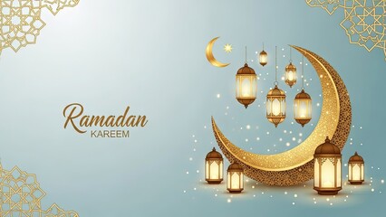 Celebrating ramadan with golden lanterns