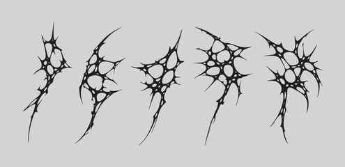 set y2k neo tribal sigilism tatto pack. Flame shape in liquid mercury. skeletal web abstract neo tribal cyber sigil gothic melted modern burn form, design element.