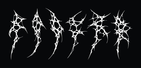 set y2k neo tribal sigilism tatto pack. Flame shape in liquid mercury. skeletal web abstract neo tribal cyber sigil gothic melted modern burn form, design element.