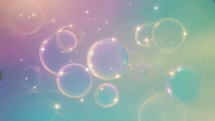 Bubbles float in the air with soft colors and light shining through them in a bright space during daytime