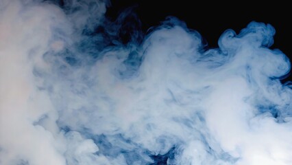 Fototapeta premium White smoke swirls in dark background creating a misty scene in a low light setting at evening time