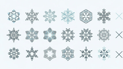 Collection of intricate snowflake icons detailed winter frost patterns for festive design isolated on a clean white background