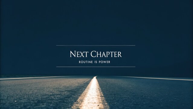 Road leading to a new chapter with text and a bright line