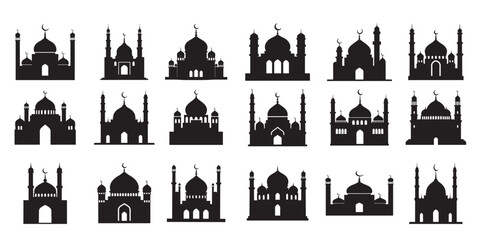 Obraz premium mosques silhouette white background 