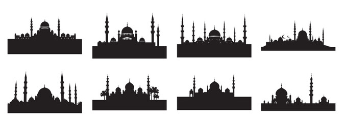 Obraz premium mosque silhouette bundle white background