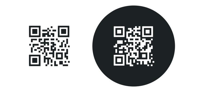 QR Code Scan Icons Vector Set. Digital Scanner Symbols (Square Crop and Black Circle Styles) for Apps, Payments, and Digital Access