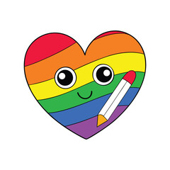 "Cute Rainbow Pride Heart Drawing with Pencil"