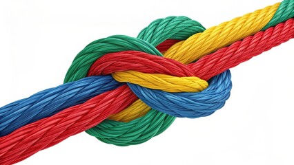 Colorful ropes tied together in a strong knot
