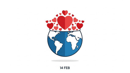 Valentine's day global celebration, hearts around the world, love on earth, 14th february