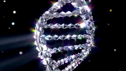 Brilliant diamond crystal DNA helix rotating in dark space with sharp light reflections, luxury gemstone precision, and scientific elegance - Powered by Adobe