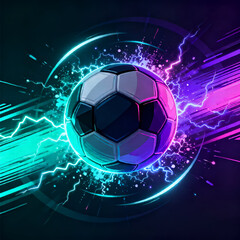 Fototapeta premium Abstract Cyber Energy Soccer Ball Splash Effect– Futuristic Neon Vector