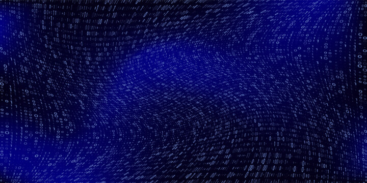Blue Binary Data Software Programming Code Background. Random Parts of Program Code. Digital Data Technology Concept. 1 0 Machine Code. Random Binary Data Matrix Wide Vector Illustration.