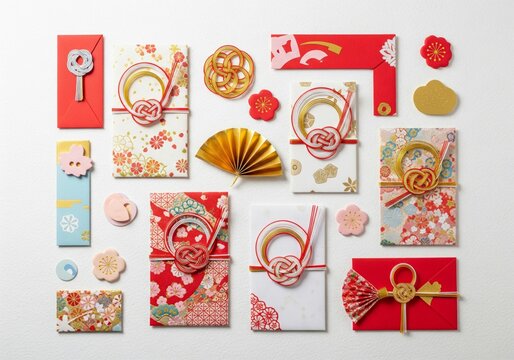 Japanese New Year Stationery with Noshi Envelopes and Mizuhiki