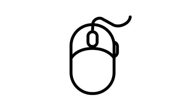 computer mouse line art animation symbolizing technology, IT hardware, digital navigation, and modern office workspace equipment for web design