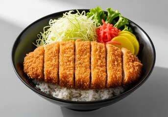 Japanese Tonkatsu Rice Bowl with Crispy Pork Cutlet