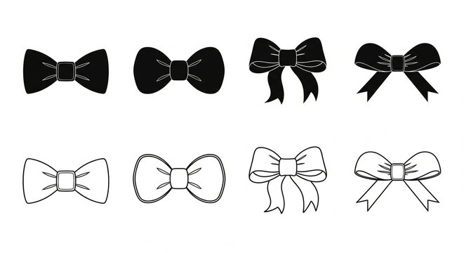 Elegant bow tie designs in black and white for fashion and decoration
