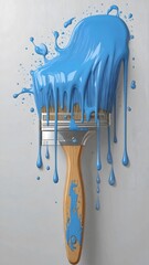Paintbrush dripping thick blue paint into a swirl on white background