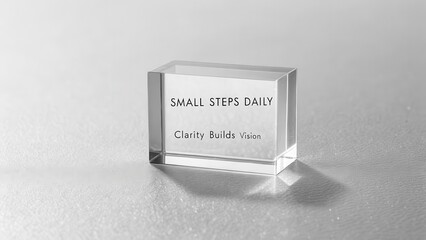 Transparent cube with motivational message Small Steps Daily