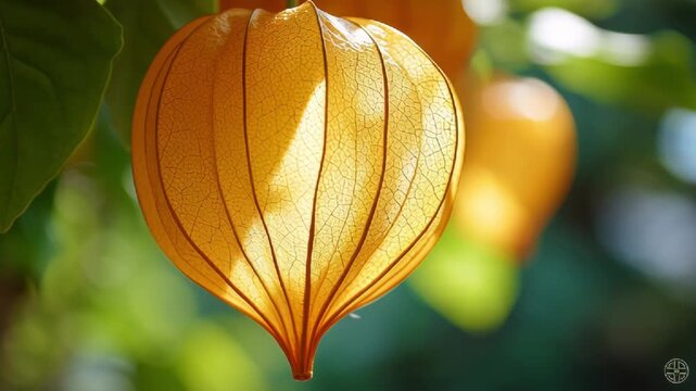 Stunning Close-Up of Orange Physalis Fruit Lanterns in Lush Greenery Macro Photography for Nature Stock Video Backgrounds and Botanical Designs