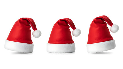 Three santa hats arranged in a row