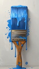 Paintbrush dripping thick blue paint into a swirl on white background