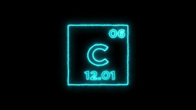 Carbon periodic table element symbol hologram, chemical element Periodic Table, atomic weight element number on black background in 4K