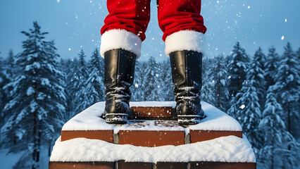 Santa claus standing on rooftop in snow