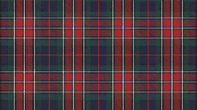 Classic tartan fabric with a traditional plaid pattern in red, green, and blue