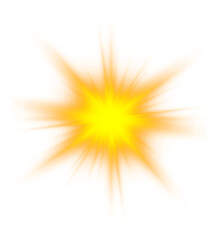 Golden glowing star radiates sparkling rays with soft lens flare. Transparent background ensures flexible design use. Perfect for festive banners and magical illustrations. PNG