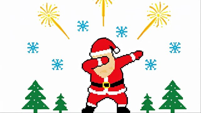 Animated Dabbing Santa Claus with Snowflakes and Fireworks.
