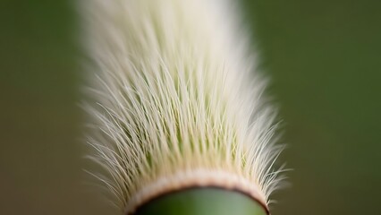 Macro Extreme Close-up of Soft White Hairs on a Young Green Bamboo Shoot